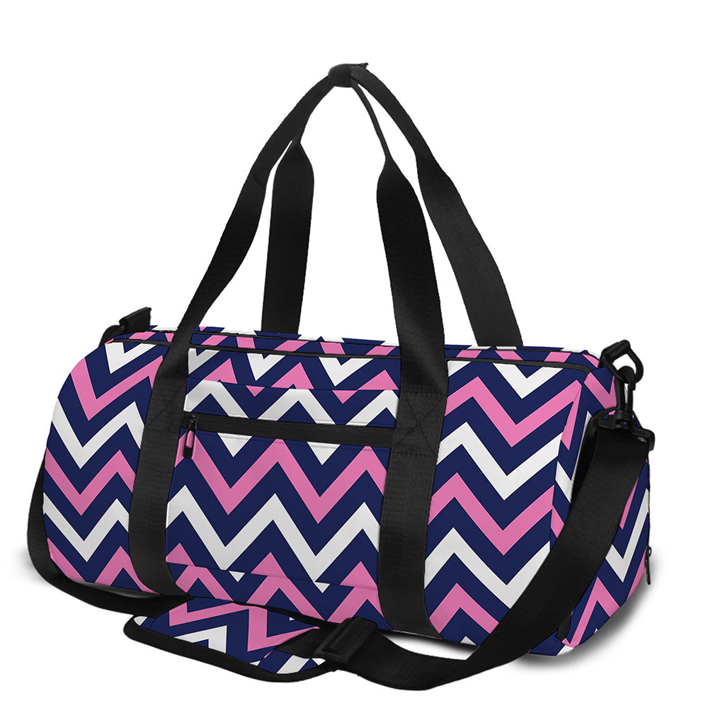 Navy Pink And White Chevron Print Gym Bag