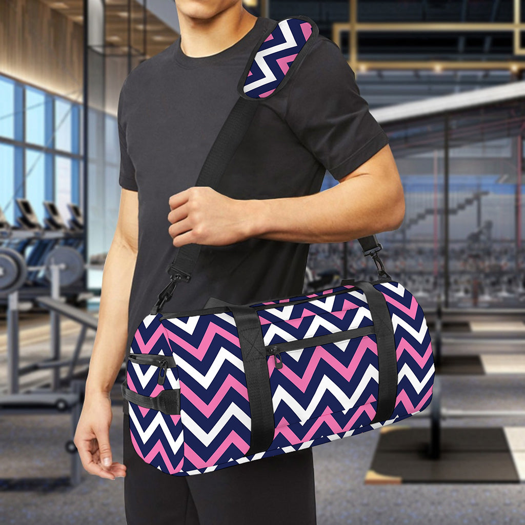 Navy Pink And White Chevron Print Gym Bag