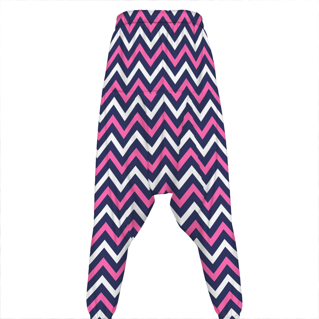Navy Pink And White Chevron Print Hammer Pants
