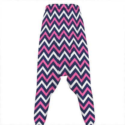 Navy Pink And White Chevron Print Hammer Pants