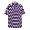 Navy Pink And White Chevron Print Hawaiian Shirt