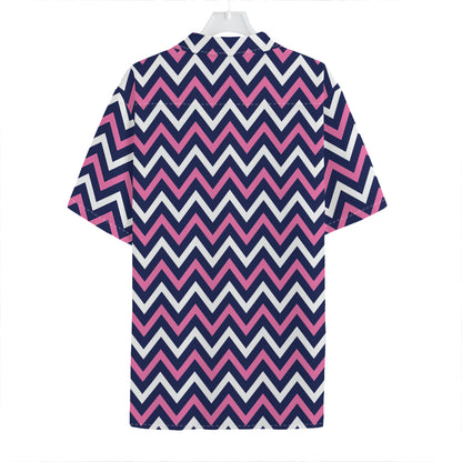 Navy Pink And White Chevron Print Hawaiian Shirt