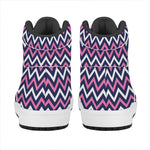 Navy Pink And White Chevron Print High Top Leather Sneakers