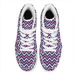 Navy Pink And White Chevron Print High Top Leather Sneakers