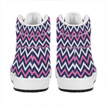 Navy Pink And White Chevron Print High Top Leather Sneakers
