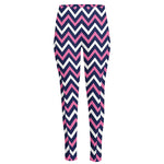 Navy Pink And White Chevron Print High-Waisted Pocket Leggings
