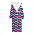 Navy Pink And White Chevron Print Hooded Bathrobe
