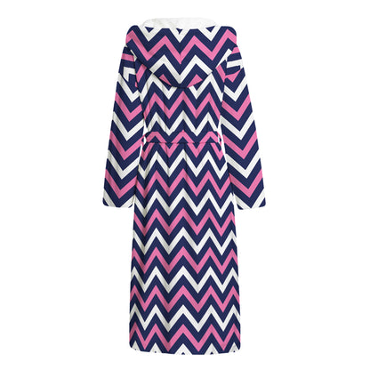 Navy Pink And White Chevron Print Hooded Bathrobe