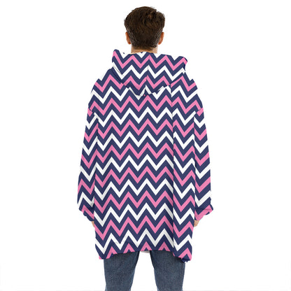 Navy Pink And White Chevron Print Hoodie Blanket
