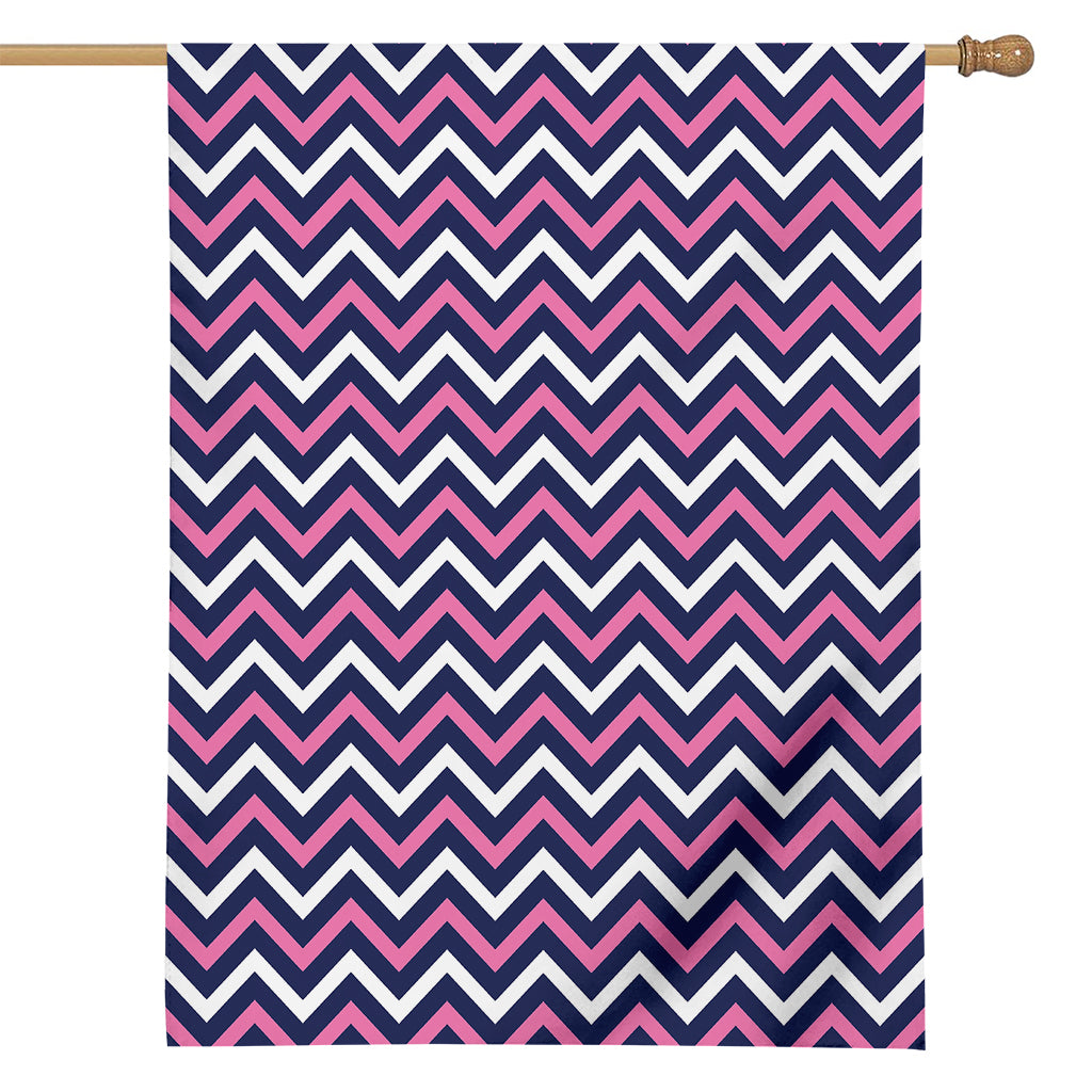 Navy Pink And White Chevron Print House Flag