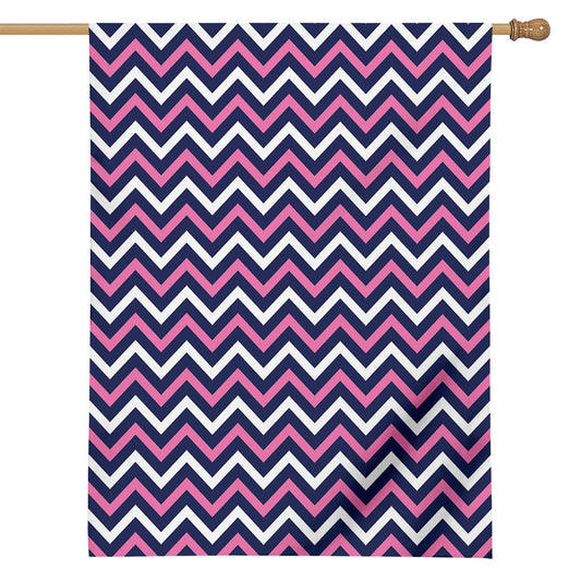Navy Pink And White Chevron Print House Flag
