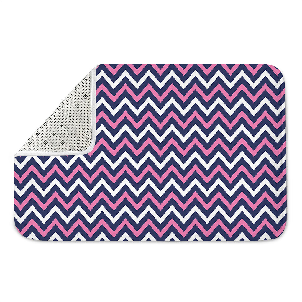 Navy Pink And White Chevron Print Indoor Door Mat