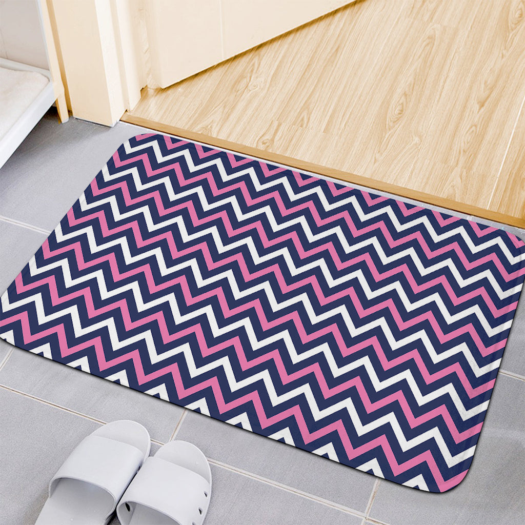 Navy Pink And White Chevron Print Indoor Door Mat