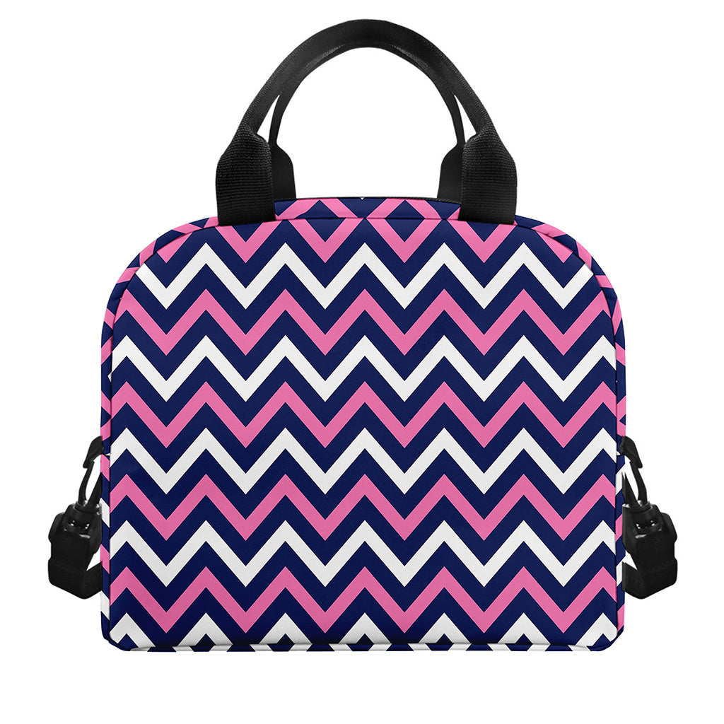 Navy Pink And White Chevron Print Insulated Lunch Bag