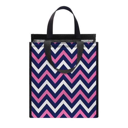 Navy Pink And White Chevron Print Insulated Lunch Tote