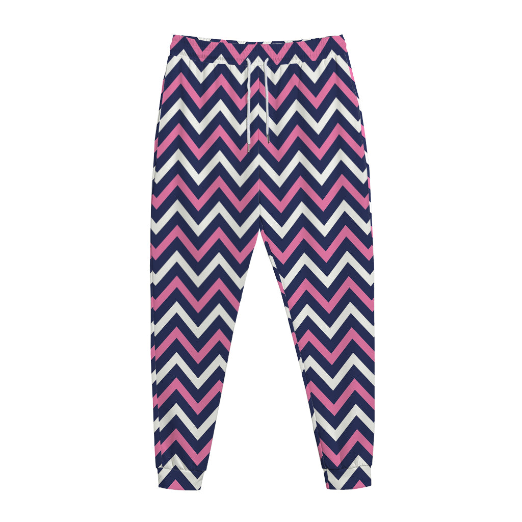 Navy Pink And White Chevron Print Jogger Pants