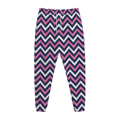 Navy Pink And White Chevron Print Jogger Pants