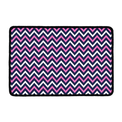 Navy Pink And White Chevron Print Kitchen Mat