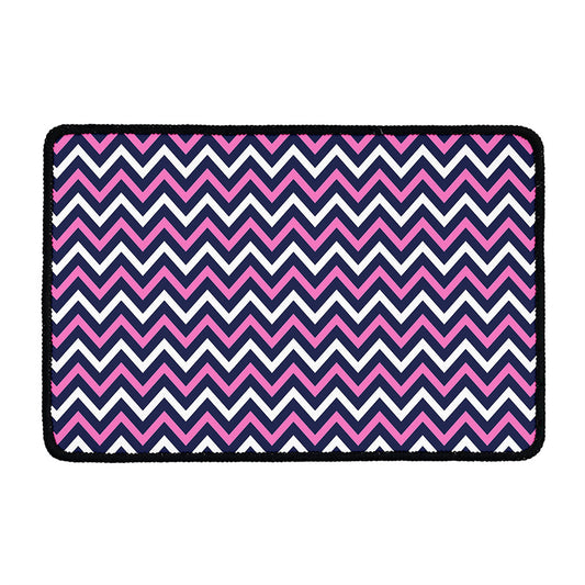 Navy Pink And White Chevron Print Kitchen Mat