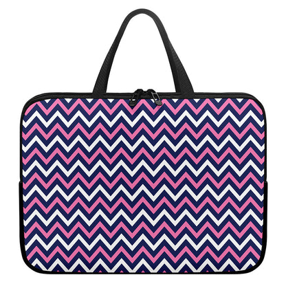 Navy Pink And White Chevron Print Laptop Sleeve With Handle