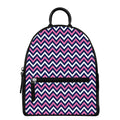 Navy Pink And White Chevron Print Leather Backpack