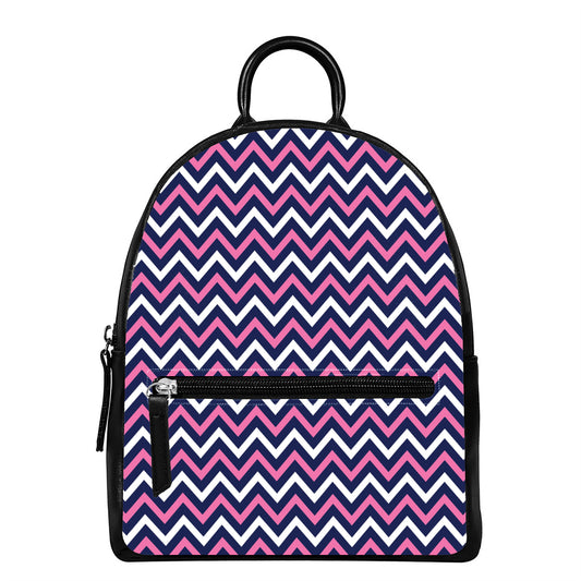 Navy Pink And White Chevron Print Leather Backpack