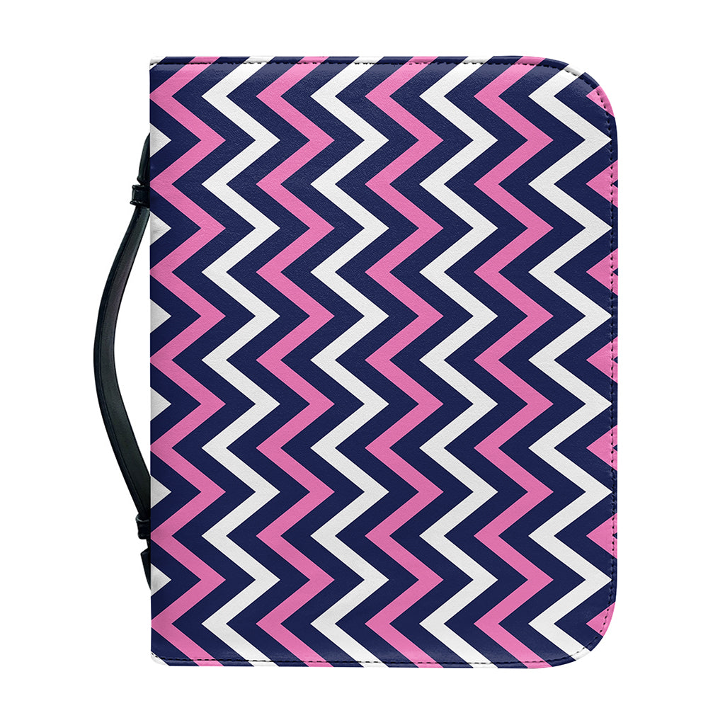 Navy Pink And White Chevron Print Leather Bible Cover