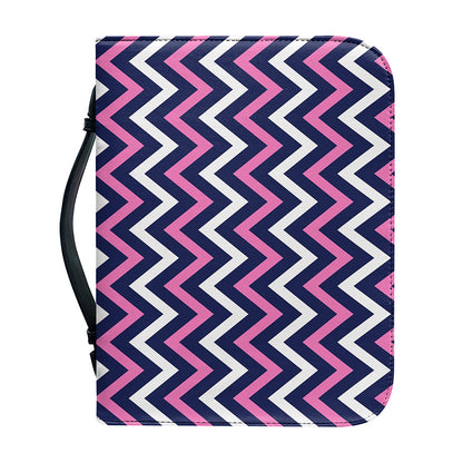 Navy Pink And White Chevron Print Leather Bible Cover