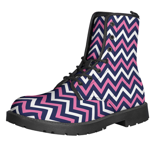 Navy Pink And White Chevron Print Backpack