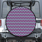 Navy Pink And White Chevron Print Leather Spare Tire Cover