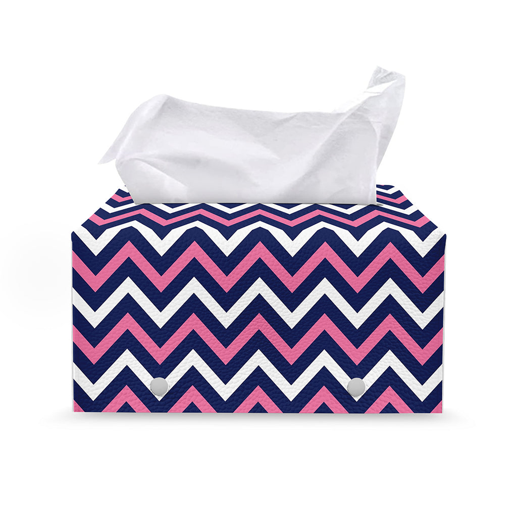 Navy Pink And White Chevron Print Leather Tissue Box Cover