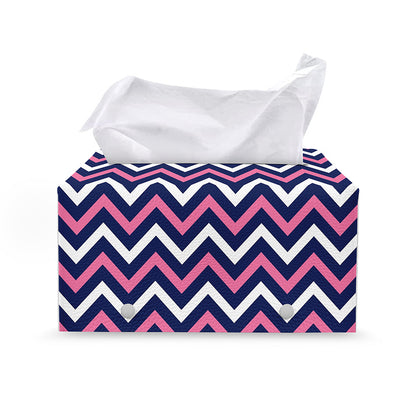 Navy Pink And White Chevron Print Leather Tissue Box Cover
