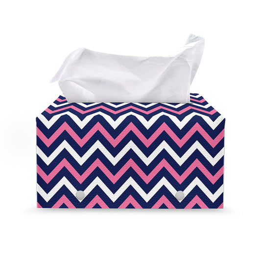 Navy Pink And White Chevron Print Leather Tissue Box Cover