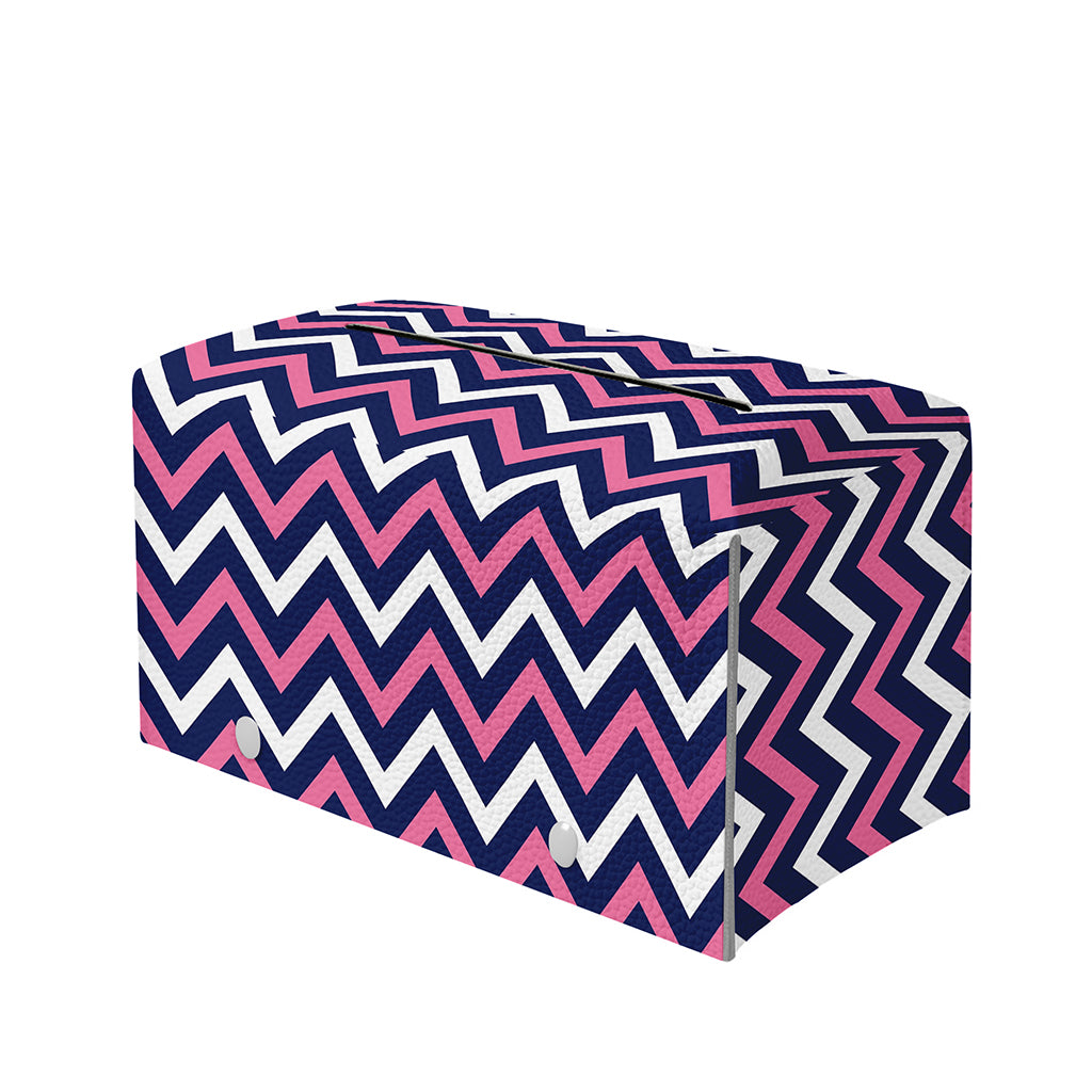 Navy Pink And White Chevron Print Leather Tissue Box Cover