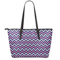 Navy Pink And White Chevron Print Leather Tote Bag With Zipper