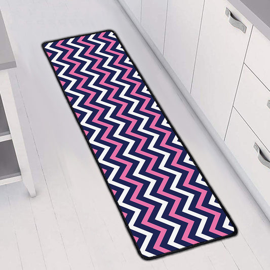 Navy Pink And White Chevron Print Long Kitchen Mat