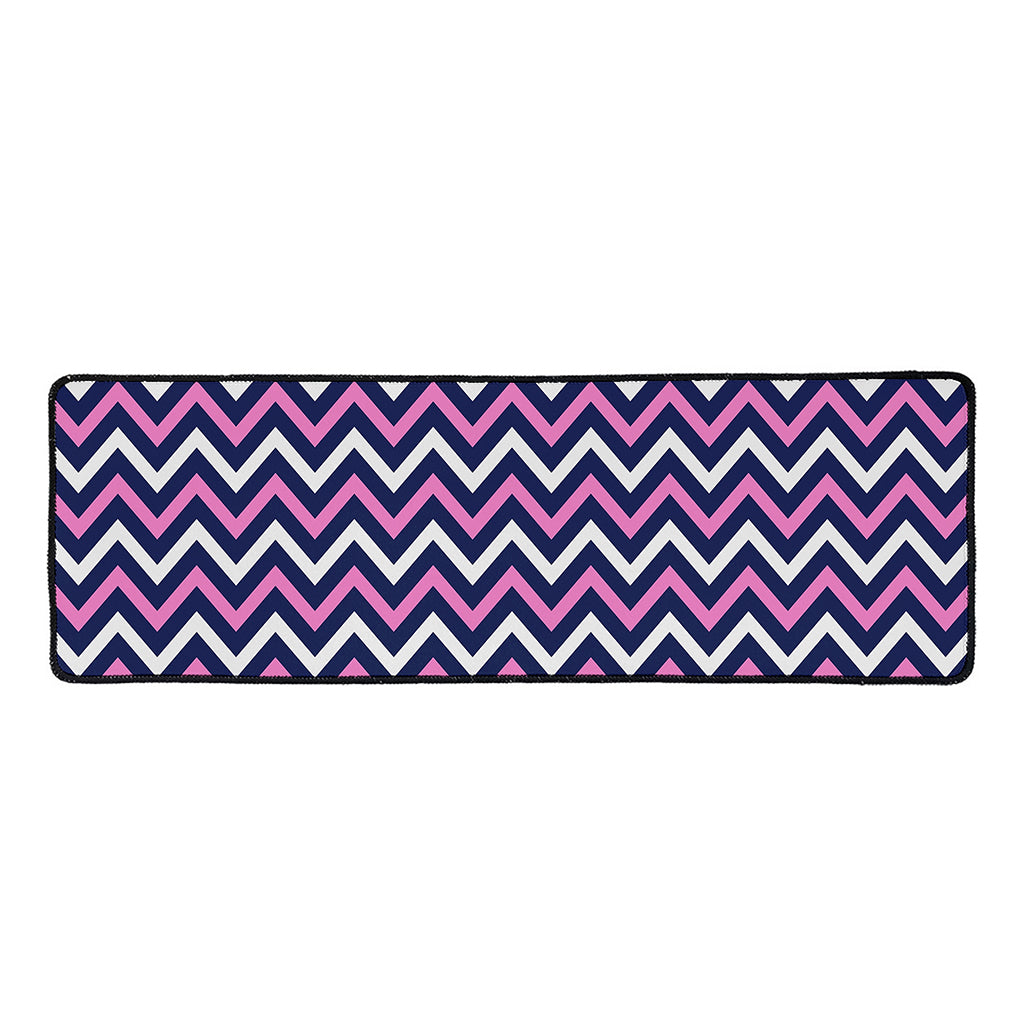 Navy Pink And White Chevron Print Long Kitchen Mat