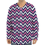 Navy Pink And White Chevron Print Long Sleeve Baseball Jersey