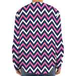 Navy Pink And White Chevron Print Long Sleeve Baseball Jersey