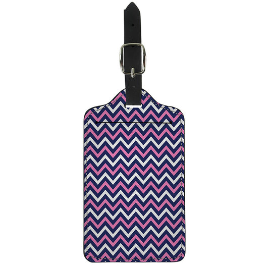 Navy Pink And White Chevron Print Luggage Tag