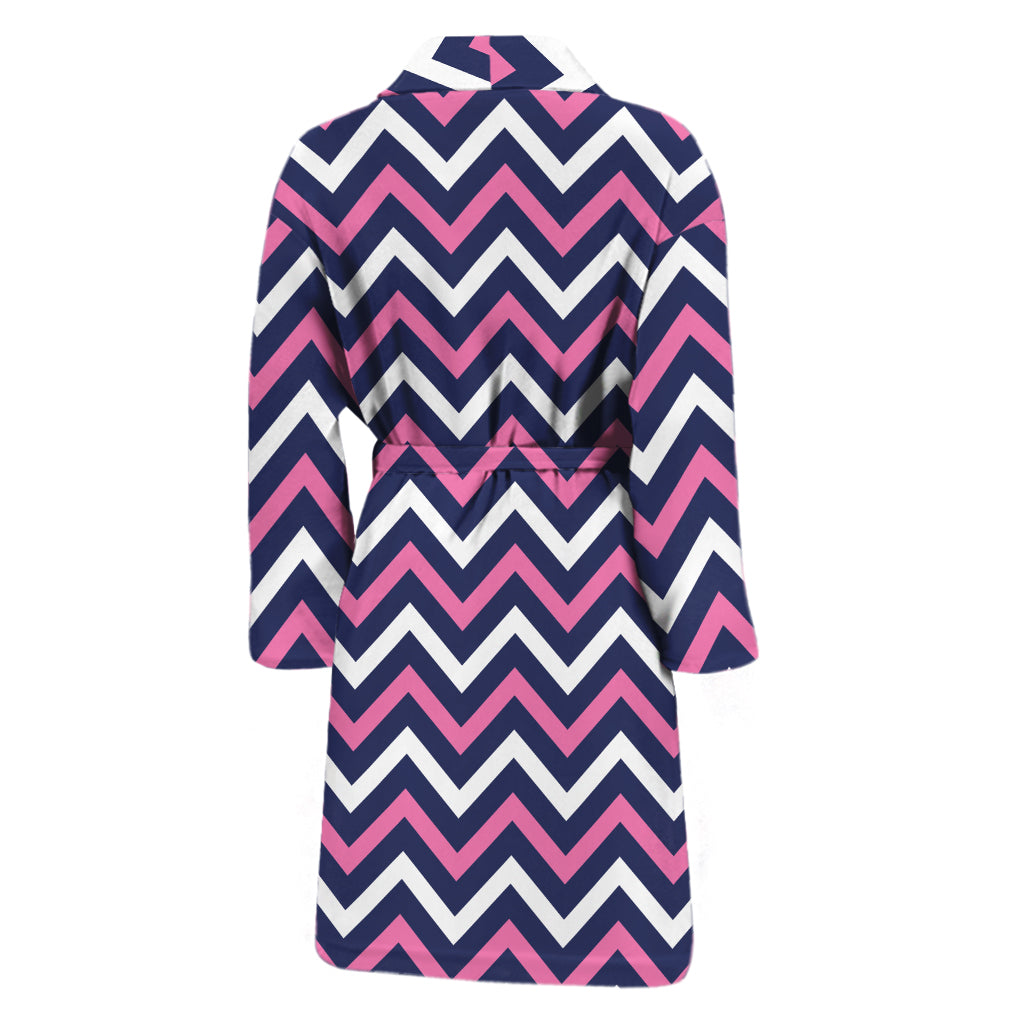 Navy Pink And White Chevron Print Men's Bathrobe