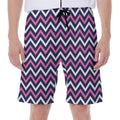 Navy Pink And White Chevron Print Men's Beach Shorts