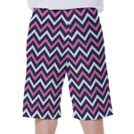 Navy Pink And White Chevron Print Men's Beach Shorts