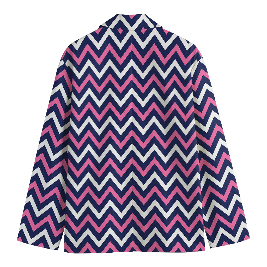 Navy Pink And White Chevron Print Men's Blazer