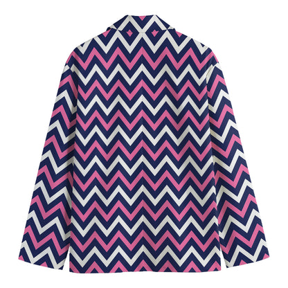 Navy Pink And White Chevron Print Men's Blazer