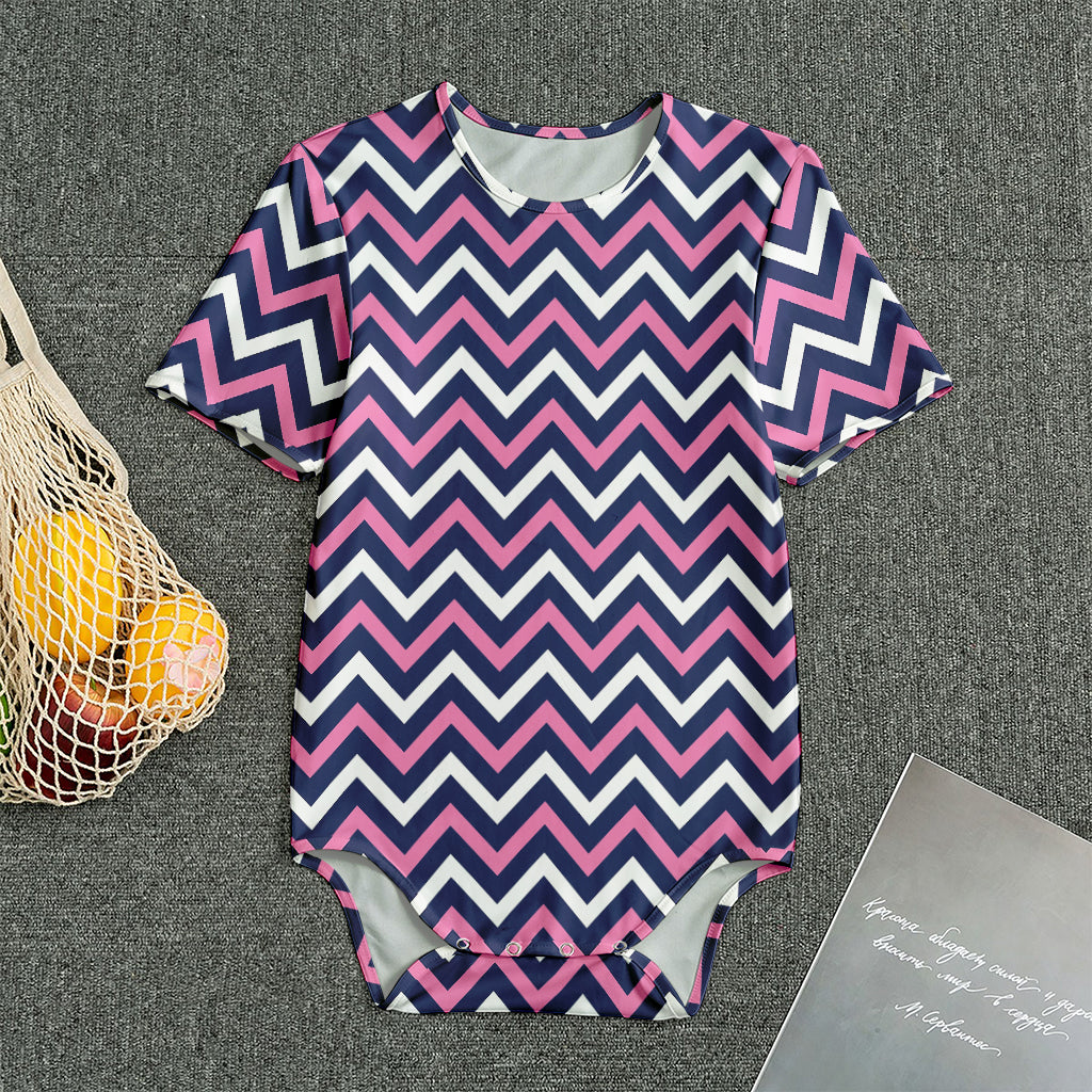 Navy Pink And White Chevron Print Men's Bodysuit
