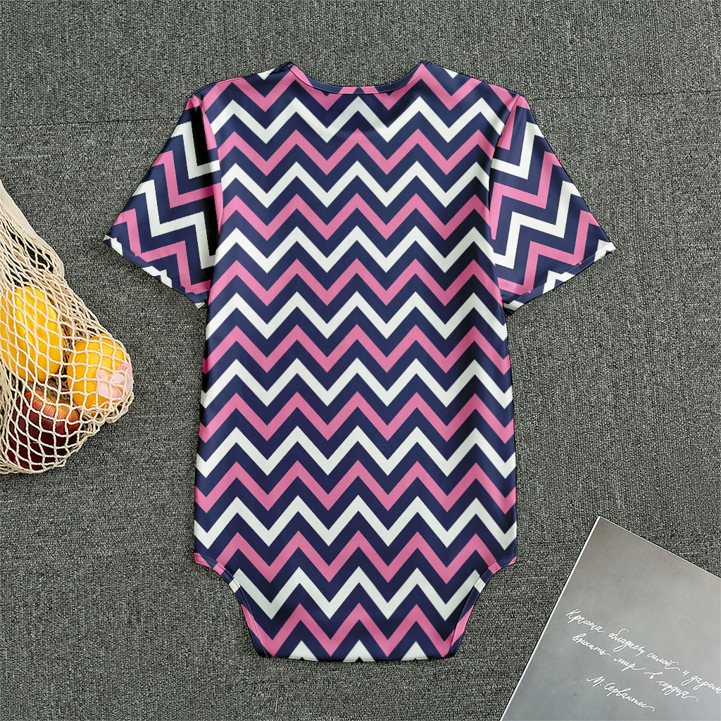 Navy Pink And White Chevron Print Men's Bodysuit