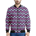 Navy Pink And White Chevron Print Men's Bomber Jacket
