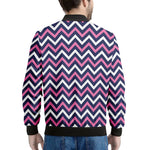 Navy Pink And White Chevron Print Men's Bomber Jacket