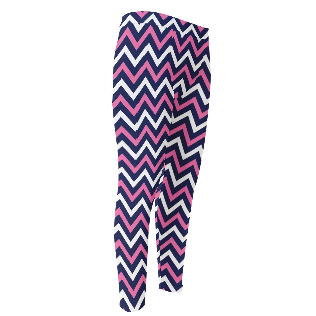 Navy Pink And White Chevron Print Men's Compression Pants